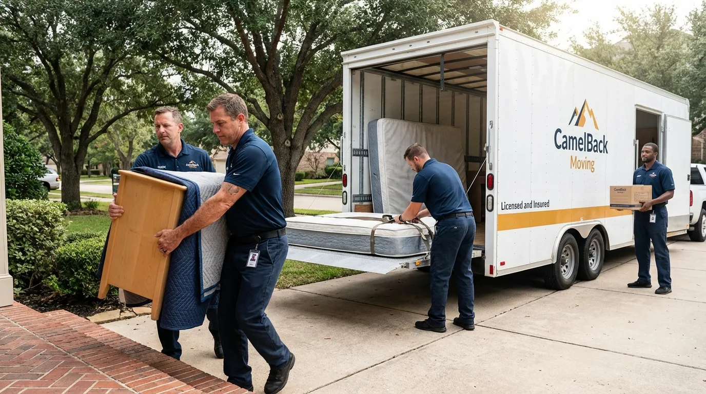 Crew loading residential truck for cross-state move from Castle Rock, CO