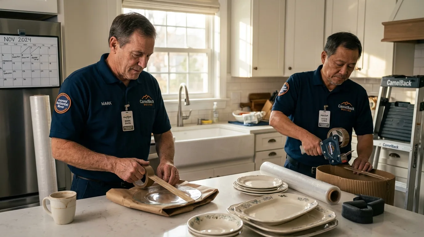 Professional crew packing kitchen dishware in Castle Rock, CO